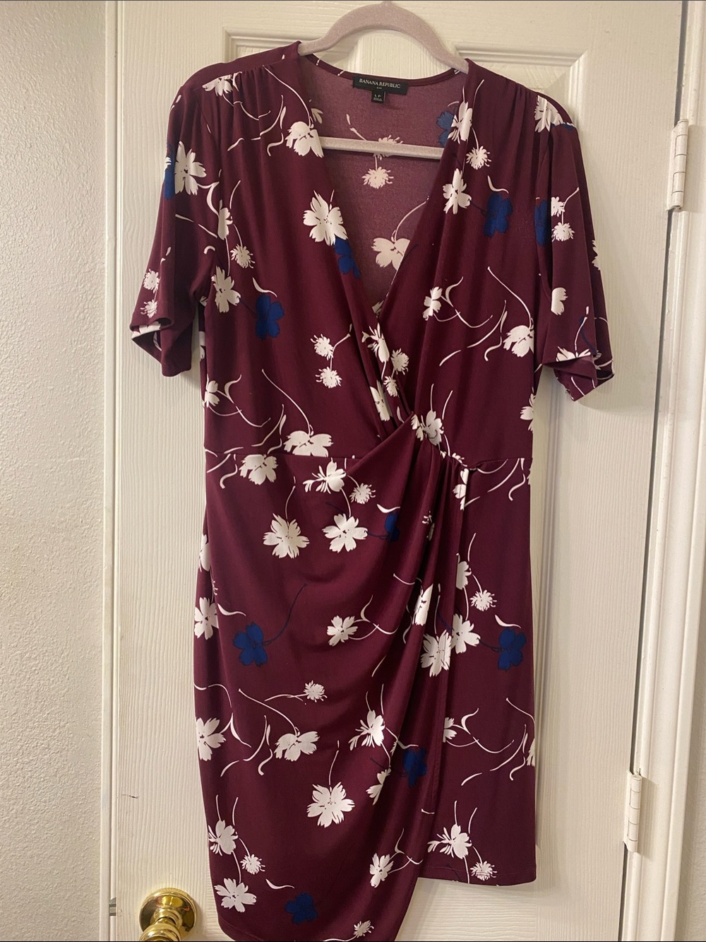 Banana Republic Burgundy Floral Midi Wrap-Style Dress